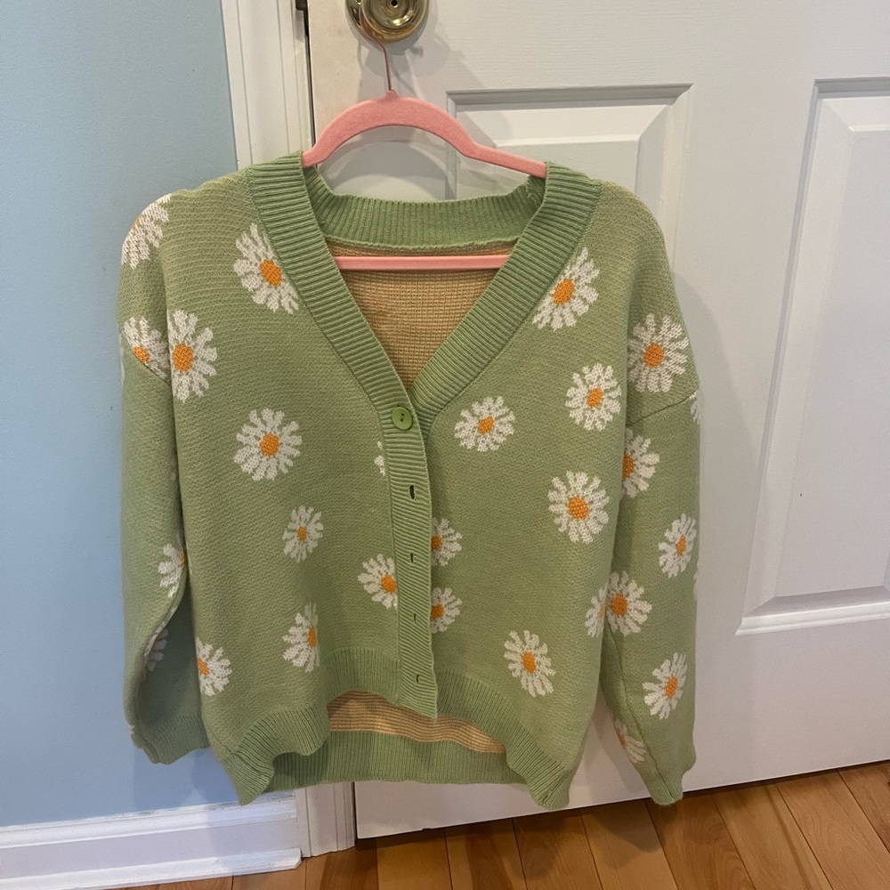 Floral Green Cardigan Sweater